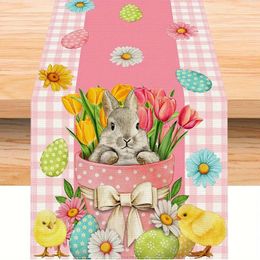 Party Decoration Linen Easter Table Runner Cute Dining Cloth 2024 Spring Holiday Happy For Home Supplies Gift