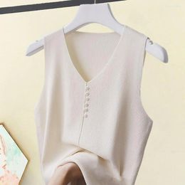 Women's Blouses Women V-neck Summer Top Stylish Tank Tops For Loose Fit Button Decor Vest Solid Colour Bottoming Party Wear