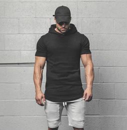 Mens Bodybuilding Hoodies Men Gyms Hooded Short Sleeve Fitness Clothing Muscle T Shirt Slim Solid Cotton Pullover Sweatshirt CX2007958076