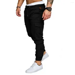 Men's Pants Side Pocket Cargo With Ankle-banded Design Multiple Pockets Elastic Waist Solid Color Sweatpants For Gym