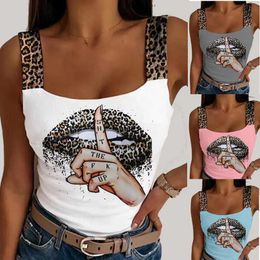 Women's Tanks Camis Sexy Tank Tops Womens Leopard Lip Print Sleeveless Crop Tops Fashion Party Club Summer Sleeveless Street Clothing Bustier Tops d240521