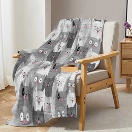 Bedding sets Pink Face Grey Cat Blanket Printed Throw Plush Fluffy Flannel Fleece Soft Throws for Sofa Couch and Bed H240521 UL3Y