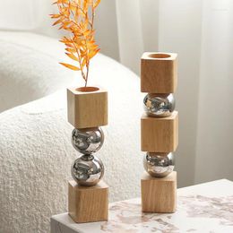 Vases Modern Metal Ball Flower Ware Home El Meeting Room Study Solid Wood Vase Decoration Accessories