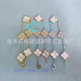 Classic Fashion Charm Van Bracelet Double Sided Four Leaf Grass Five Flower Bracelet Female High Edition with Diamond Plating Thick Gold White Fritillari