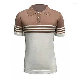 Men's Polos Contrast Striped Casual Knitted Short Sleeved Polo Shirt 2024 Summer Business Retro Commuting Comfortable Thin Top