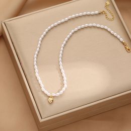 Designer Freshwater Pearl Necklace Love Pendant Gold Beads Niche Design Girl Jewellery Gift