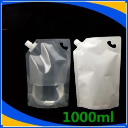 wholesale 1000ML 1L White Clear Stand Up Packaging Bags Drink Spout Storage Pouch for Beverage Liquid Juice Milk Coffee ZZ
