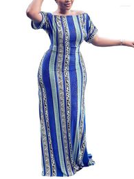 Casual Dresses Off Shoulder Ins Printed Long Dress Women Short Sleeve Summer Outfits Robe Sexy Femme Bodycon Maxi Streetwear