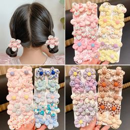 10 PcsSet Baby Girl Cute Colours Flower Hair Bands Ponytail Holder Chilren Soft Scrunchies Rubber Kids Accessories 240522