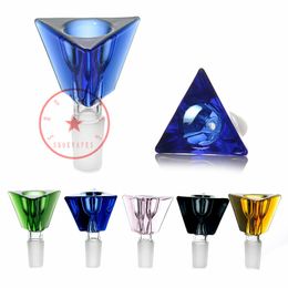 Latest Colourful Triangle Glass Smoking Bubbler Handmade 14MM 18MM Male Joint Dry Herb Tobacco Philtre Bowl Oil Rigs Waterpipe Bong DownStem Funnel Cigarette Holder