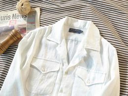 Men's Casual Shirts European And American Style Cuban Collar Long Sleeve Vintage Linen Hawaiian Shirt Thin White