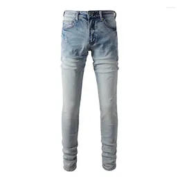 Men's Jeans EU Drip Light Blue Distressed High Streetwear Stretch Slim Fit Ripped Plain Comes With Original Tags