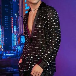 Vintage Y2K Shiny Sequin Tops Men Stylish Loose Long Sleeve V Neck T Shirt Mens Night Club Sexy Pullover Shirts Male Streetwear 240521