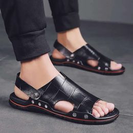 Summer Genuine Leather Soft Shoes Beach Men's Sandals High Quality Slippers Bohemia Size 8cf