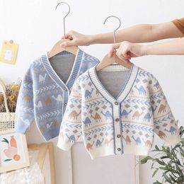 Boys Cartoon Sweater Cardigan Korean Style 2023 Autumn and Winter Baby Knitted Outer Wear Childrens Coat L2405 L2405