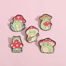 Brooches Cute Lovely Frog Enamel Brooch Creative Mushroom Animal Metal Pins Fashion Backpack Sweater Lapel Badge Jewelry Gifts For Kids