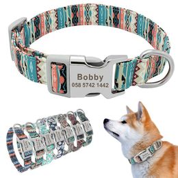 Dog Collars Leashes Customised Printed Pet Collar Nylon Personalised Free Engraved Puppy ID Name for Small Medium Large Dogs Pug H240522