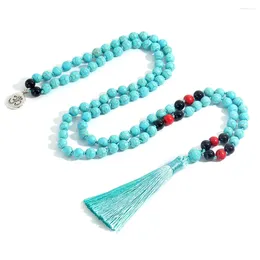 Pendant Necklaces OAIITE 108 Mala Bead Necklace Men Women Natural Turquoise Prevents Disease Improves Immunity Reiki Jewellery Gift