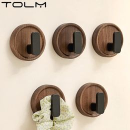 Self-adhesive Solid Wooden Hook Walnut Key Decorative Towel Holder Hook Door Hanger Wall Coat Rack Kitchen Bathroom Organiser 240522