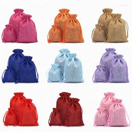 Gift Wrap 1pcs Linen Bag Drawstring Natural Burlap Jewelry Packaging Wedding Candy Christmas Party Cloth Storage Khaki