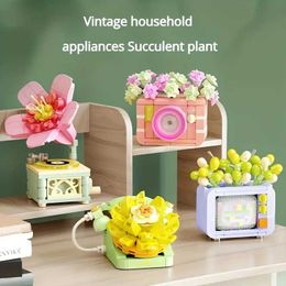 Blocks 153PCS Camera Building Eternal Flowers Creative Home Appliances Succulent Potted Model Bricks ldrens Toys Gifts H240522