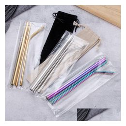 Drinking Straws Stainless Steel St Set Titanium-Plated Coloured Metal 304 Colour Straight Pipe Bend Drink Giveaway Customization Eea12 Dht6W
