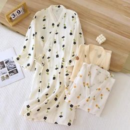 Home Clothing Long V Dress Women Comfortable Sleeve Gown Gauze Robes Women's Cotton Night And Loose Bathrobes Morning Neck Japanese