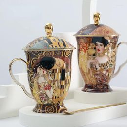 Cups Saucers European Creative Retro Bone China Mug Water Glass Home Fashion Ceramic Cup Office Coffee Tea With Cover Spoon