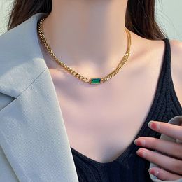New Punk Cuban Chain Choker Necklace Female 14K Gold Green CZ Necklace for Women Jewelry Christmas Gift