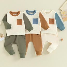 Clothing Sets Pudcoco Infant Baby Boy 2 Piece Outfits Contrast Color Long Sleeve Sweatshirt And Elastic Pants For Toddler Fall Clothes 3M-3T
