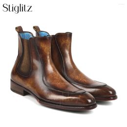 Boots Handmade Genuine Leather Men Booties Almond Toe Stretch Luxury Designer Custom Elegant Men's Dress Weddings