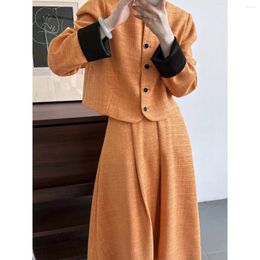 Work Dresses High Quality Clothing Korean Office Wear Lady Tweed Jackets Crop Top And Long Skirt Two Piece Sets Womens Outifits 2024 Luxury