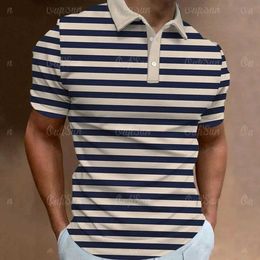 Men's T-Shirts Mens polo shirt 3D striped short sleeved shirt fashion design clothing oversized casual polo shirt Street mens loose T-shirt Q240521