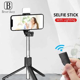 Selfie Monopods Portable Bluetooth wireless selfie stick on-site alpaca stand tripod foldable with fill light suitable for iPhone 14 smartphones d240522