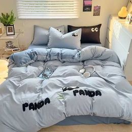 Bedding sets Super soft bedroom set of four pieces laundry cotton panda embroidery bedding bed sheets student dormitory set of three pieces free deliveryQ240521