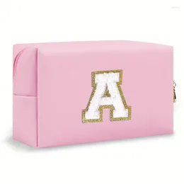 Cosmetic Bags Embroidery Letter Makeup Bag Hand-held Portable Square Large Capacity Travel PU Toiletry Storage Organizer Box