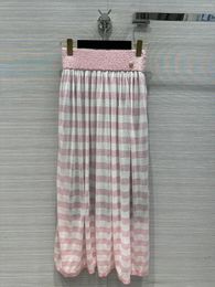 Skirts 2024 Spring Summer Pink Striped Heavy Craft Bubble Pleated Knit A-line Puffy Skirt Large Hem Woman Midi Female