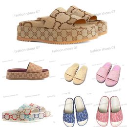 Designer sandals platform slides slippers womens luxury sandals canvas Flat Mules Fashionable canvas classic embroidered womens flat sandals sliders shoes