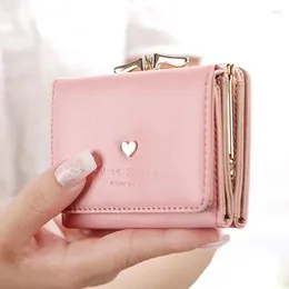 Wallets Candy Colour Fashion Women Coin Purse Leather Solid Vintage Short Wallet Heart Hasp Ladies Girls Card Holder Clutch Bag