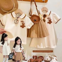 Summer Korea Kids Clothes for Girls Cute Bear Polo Tshirt Pleated Skirt 2 Piece Suit Baby Strawberry Dress 240522