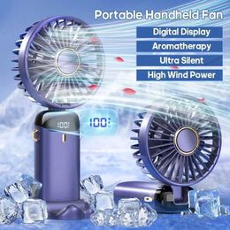 Fans USB Handheld Mini Fan Foldable Portable Neck Hanging 5 Speed Rechargeable with Phone Stand and Display Screen H240522