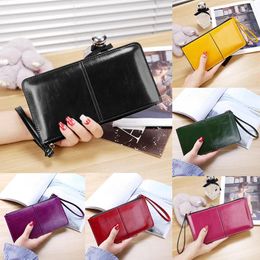 Wallets Fashion Ladies Long Wallet Pu Leather Female Clutch Zipper Purse Coin Card Holders Phone Pocket Wristband