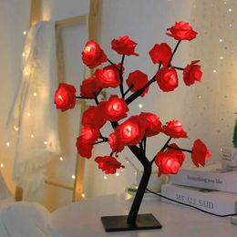Decorative Objects Figurines 24 LED red rose tree lamp table fairy flower night for home parties Christmas weddings bedroom decoration gifts H240521 4E6F