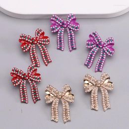 Stud Earrings Lady Creative Rice Beads Dripping Oil Bowknot For Woman Christmas Gifts Alloy Jewellery Adorable Female Gift