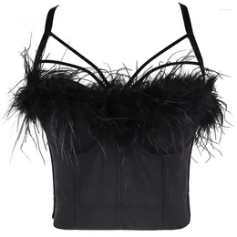 Women's Tanks 2024 Women Strap Camisole Top Ostrich Feather Fashion High Quality Crop Bustier Bra Night Club Party Tank Tops Y738