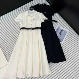 Basic & Casual Dresses designer Early spring new CE high-end Korean style commuting embroidered lapel belt paired with short sleeved mid length dress W7AK