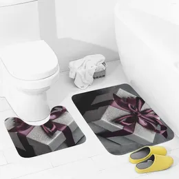 Bath Mats Bathroom Rugs Sets 2 Piece Gift Tied With Purple Ribbon Absorbent U-Shaped Contour Toilet Rug