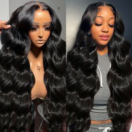Brazilian Hair 30 40 Inch Body Wave 13x4 HD Transparent Lace Frontal Wig 360 Lace Front Wig Glueless Black Synthetic Closure Wig Kctqg