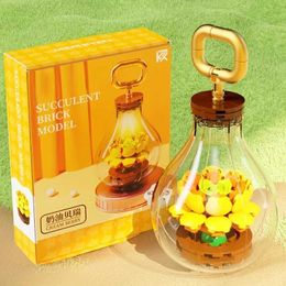 Blocks 107PCS Light Bulb Flower Building Succulent Potted Plants Assembly Bricks With Lights Creative ldrens Christmas Gifts H240522