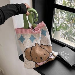 Evening Bags Casual Top Handle Bag For Women Woollen Knitting Handbag Cute Cartoon Boho Beach Travel Shoulder Big Crochet Shopper